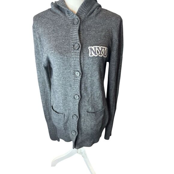 New York University NYU Unisex Grey Cardigan Angora Tish Stern Vintage XL VTG - Picture 1 of 5